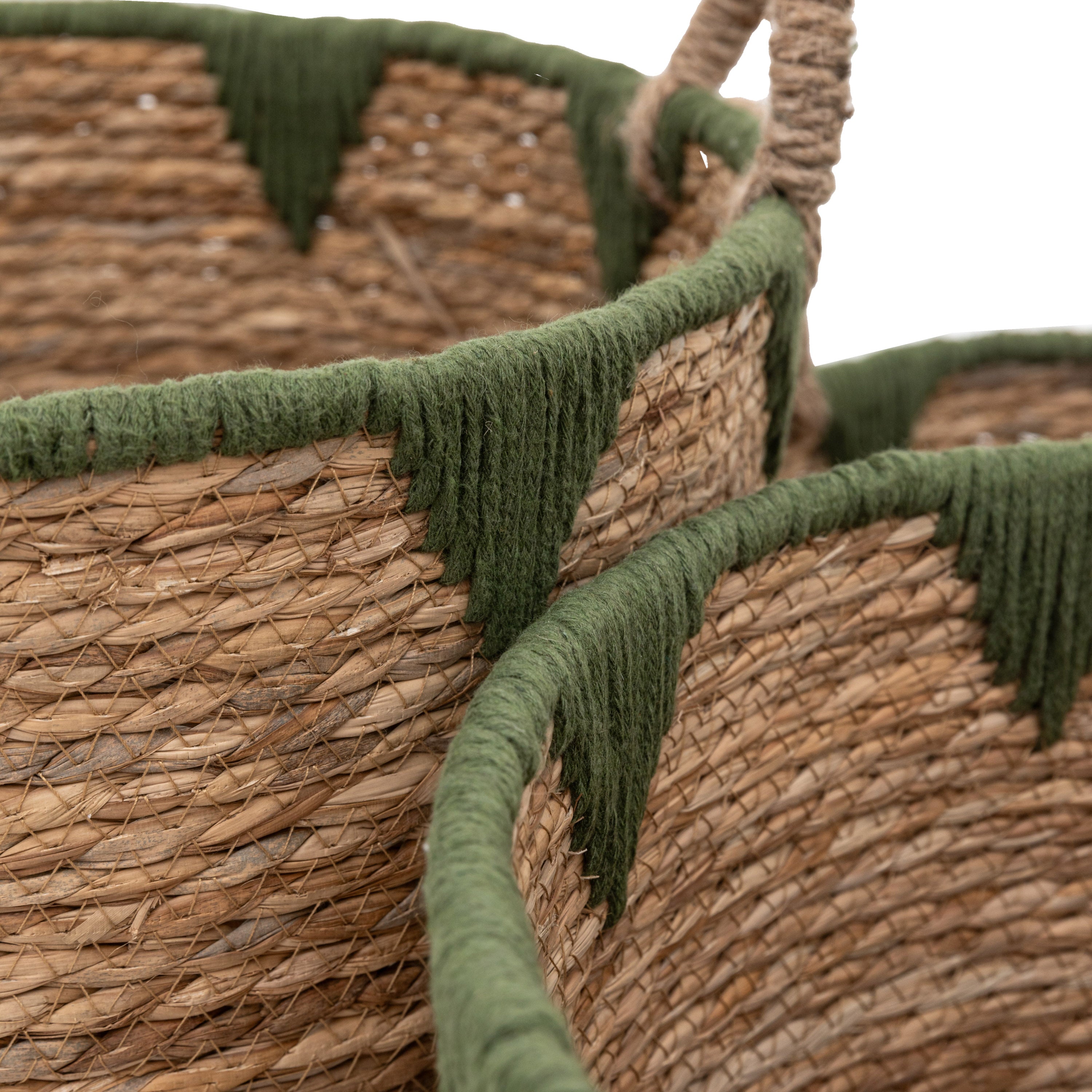 Set of 3 Brentwood Natural & Green Seagrass Baskets